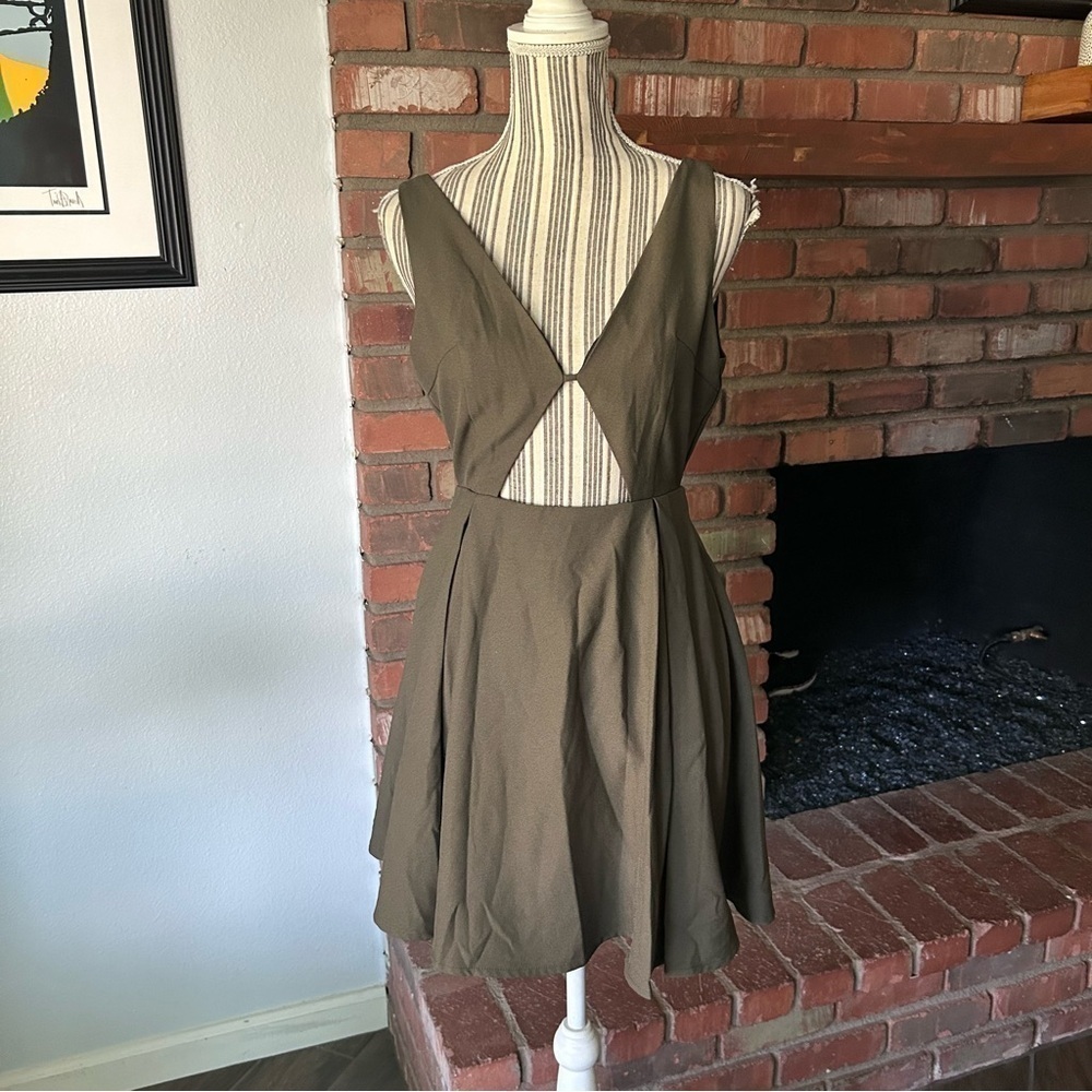 NBD x Revolve Olive Green Cut Out Fit n’ Flare Mini Dress Sz S